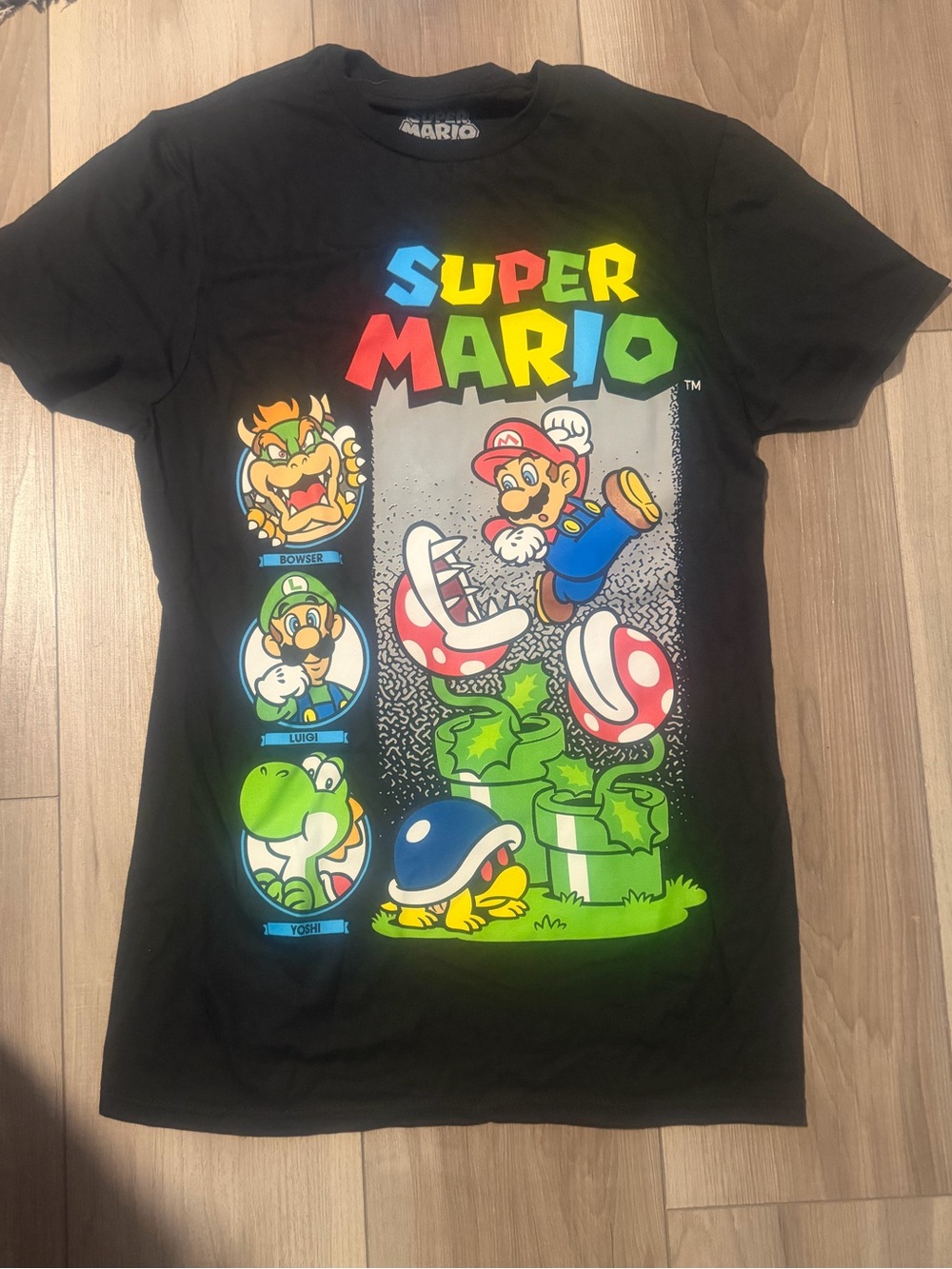 Nintendo Super Mario Black Tee with Multicolor Characters